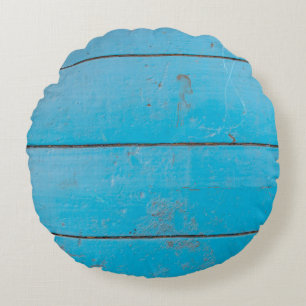 Light blue aquamarine fresh vintage wood dusty flo round pillow