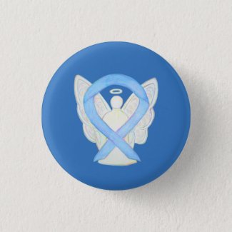 Light Blue Awareness Ribbon Angel Art Pin Buttons