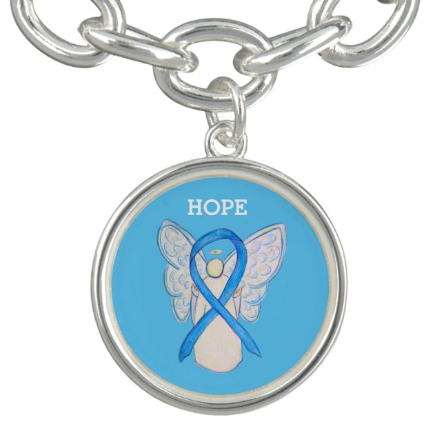 Light Blue Awareness Ribbon Angel Charm Bracelet (Design)