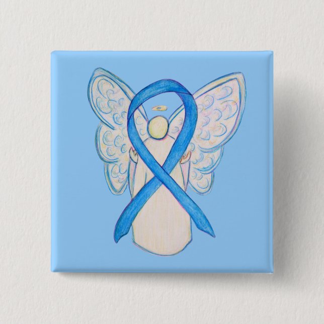 Light Blue Awareness Ribbon Angel Custom Buttons (Front)
