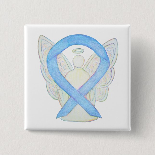 Light Blue Awareness Ribbon Angel Custom Buttons (Front)