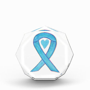 Light Blue Awareness Ribbon Art Paperweight Award