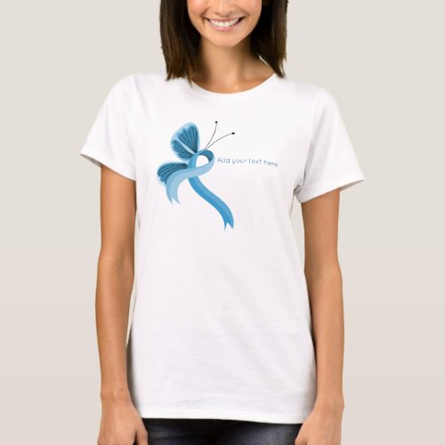 Light Blue Awareness Ribbon Butterfly T_Shirt