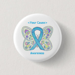 Light Blue Awareness Ribbon Custom Art Button Pins
