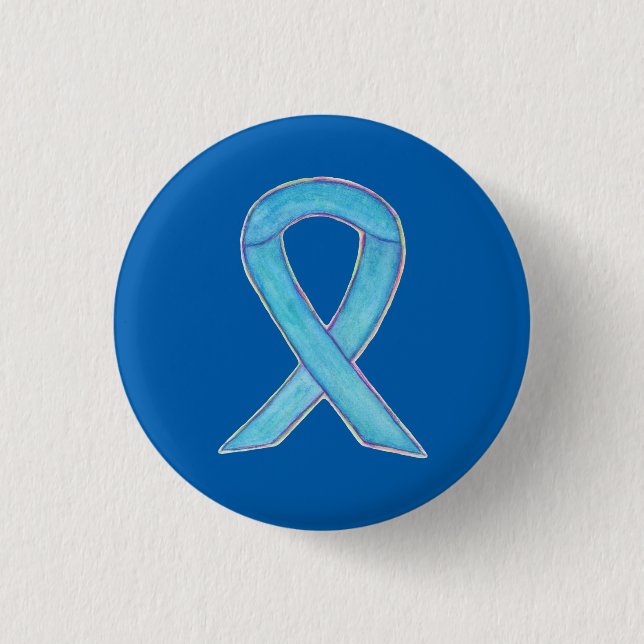 Light Blue Awareness Ribbon Custom Art Button Pins (Front)