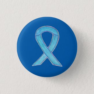Light Blue Awareness Ribbon Custom Art Button Pins