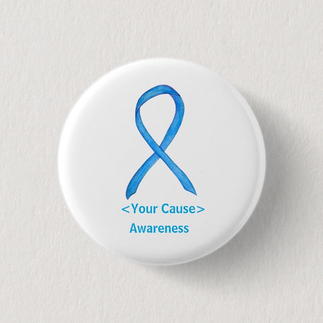 Light Blue Awareness Ribbon Custom Art Pin Buttons (Front)