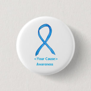 Light Blue Awareness Ribbon Custom Art Pin Buttons