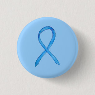 Light Blue Awareness Ribbon Custom Art Pin Buttons