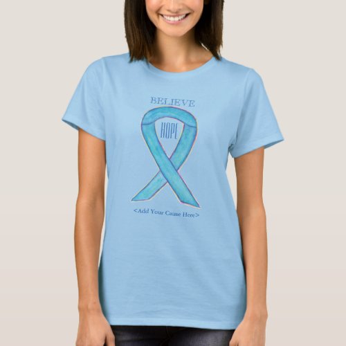 Light Blue Awareness Ribbon Custom Art Shirts