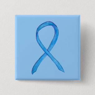 Light Blue Awareness Ribbon Custom Pin Buttons