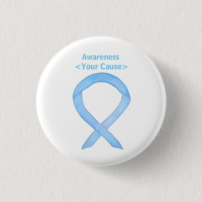 Light Blue Awareness Ribbon Customized Pin Buttons (Front)