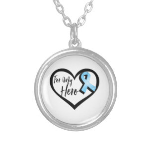 Light Blue Awareness Ribbon For My Hero Silver Plated Necklace