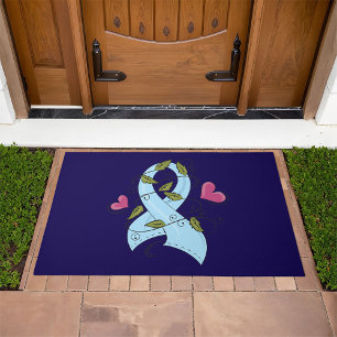 Light Blue Awareness Ribbon Support and Hope Doormat