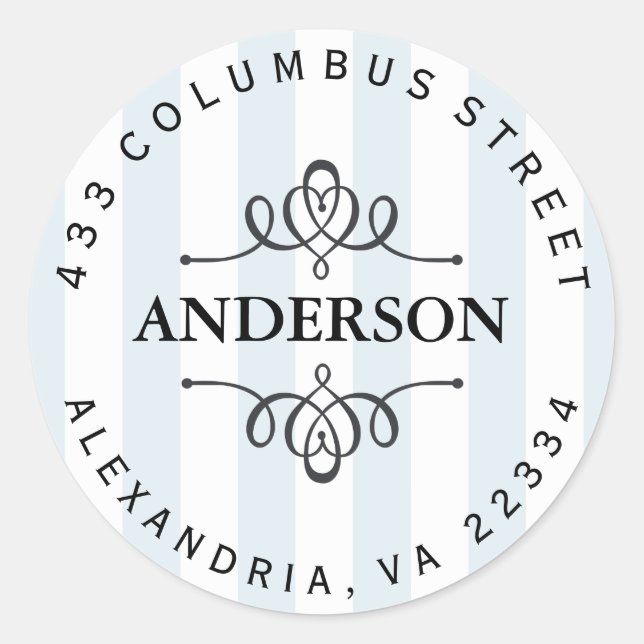 Light Blue Awning Stripes Circular Classic Round Sticker (Front)