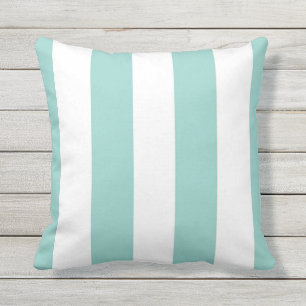 Light Blue Awning Stripes Outdoor Throw Pillow