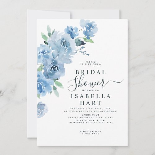 Light Blue Baby Blue Elegant Floral Bridal Shower Invitation