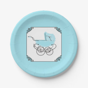 Light Blue Baby Buggy Baby Shower Paper Plate
