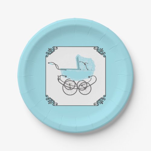 Light Blue Baby Buggy Baby Shower Paper Plate