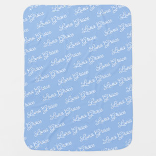 Light Blue Baby Girl Boy Personalized Name Custom Baby Blanket