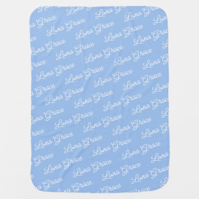 Light Blue Baby Girl Boy Personalized Name Custom Baby Blanket (Front)
