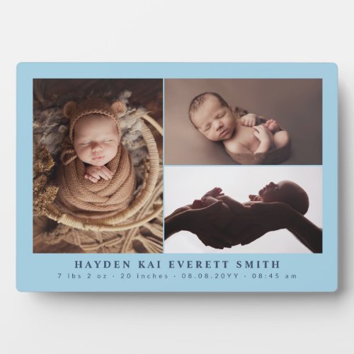 Light Blue Baby Photo Collage New Baby Boy Plaque