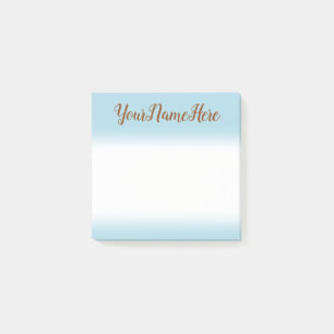 Light Blue Background and Brown Script Style Name Post-it Notes