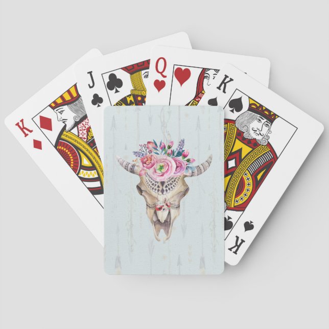 Light Blue Background And Bull Skull Poker Cards (Back)
