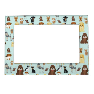 light blue background dogs pattern. magnetic frame