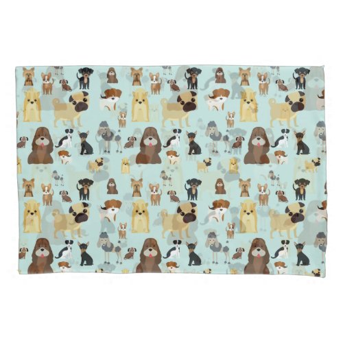 light blue background dogs pattern pillow case