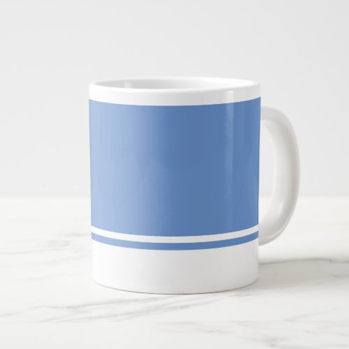 Light Blue Background White Bottom Rim Stripes Giant Coffee Mug