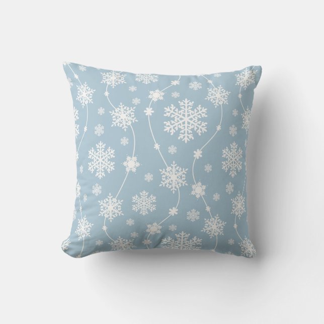 Light Blue Background with White Snowflakes Winter Throw Pillow (Front)