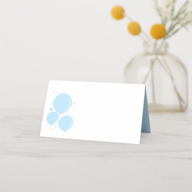 Light Blue Balloons Baby Shower Place Card (Front)