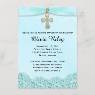 Light Blue Baptism Christening Invitation