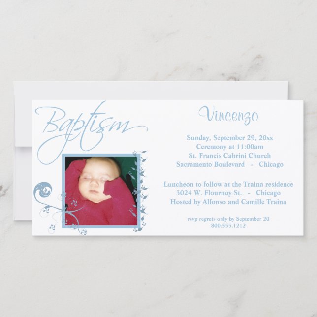 Light Blue Baptism Photo Invitation (Front)