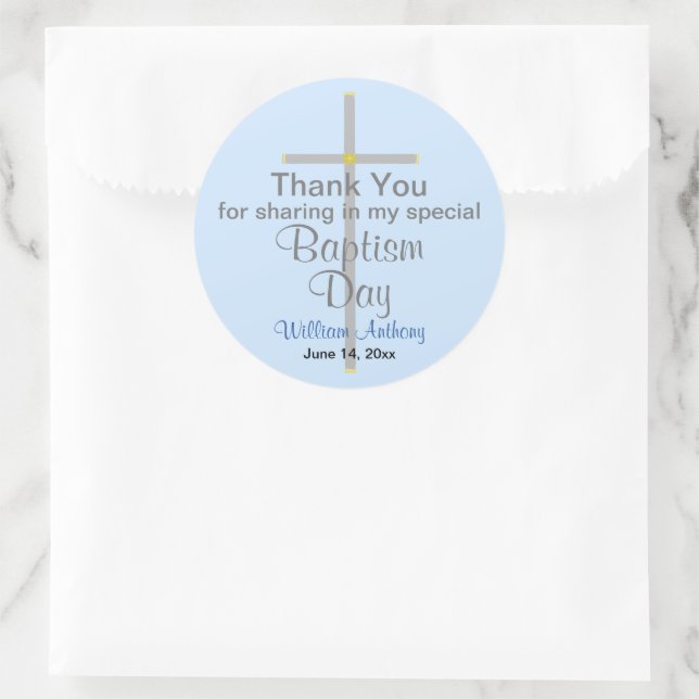 Light Blue Baptism Son Thank You   Classic Round Sticker (Bag)