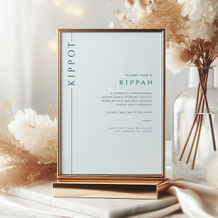 Light Blue Bar Mitzvah Kippot Tabletop Sign Invitation