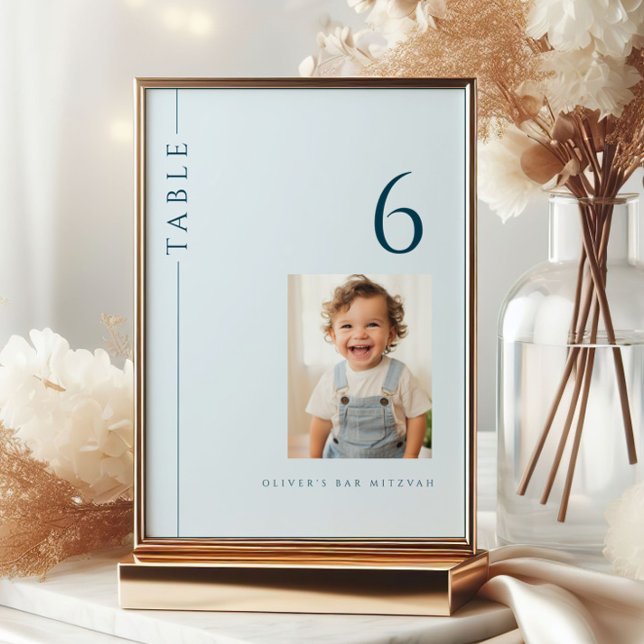 Light Blue Bar Mitzvah Table Number with Photo (Creator Uploaded)