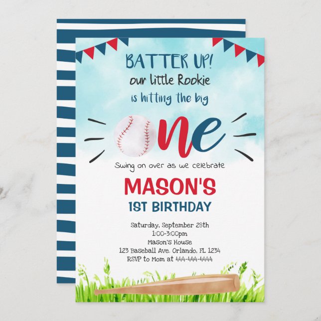 Light Blue Baseball Invitation (Front/Back)