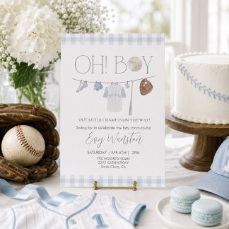 light blue baseball Oh, boy baby shower invitation