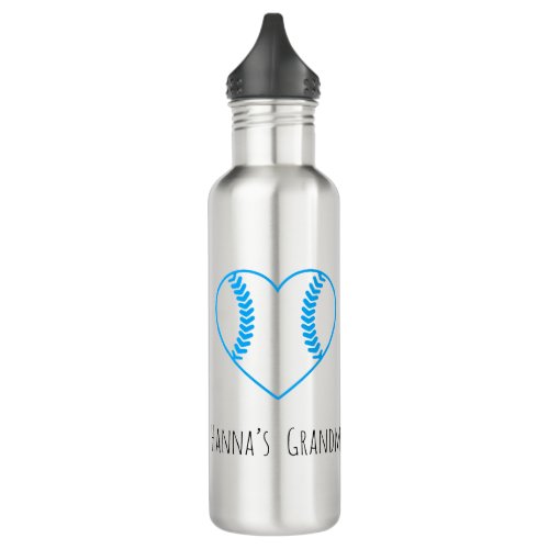 Light blue baseball softball personalized stainless steel water bottle