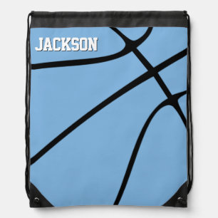 Light Blue Basketball Player Name or Text Custom Drawstring Bag
