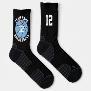 Light Blue Basketball Player Team Name and Number Socks