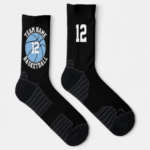 Light Blue Basketball Player Team Name and Number Socks