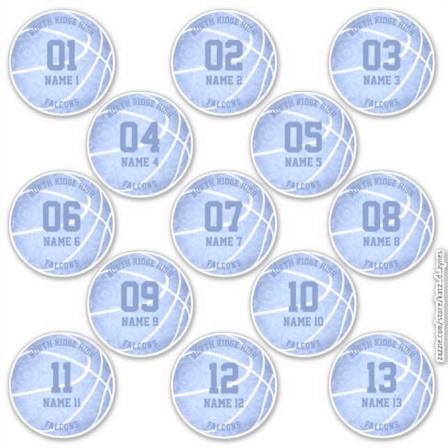 light blue basketball players names team stickers (Front)