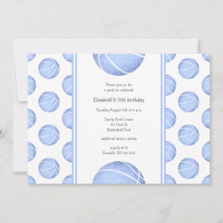 light blue basketballs pattern girls birthday invitation