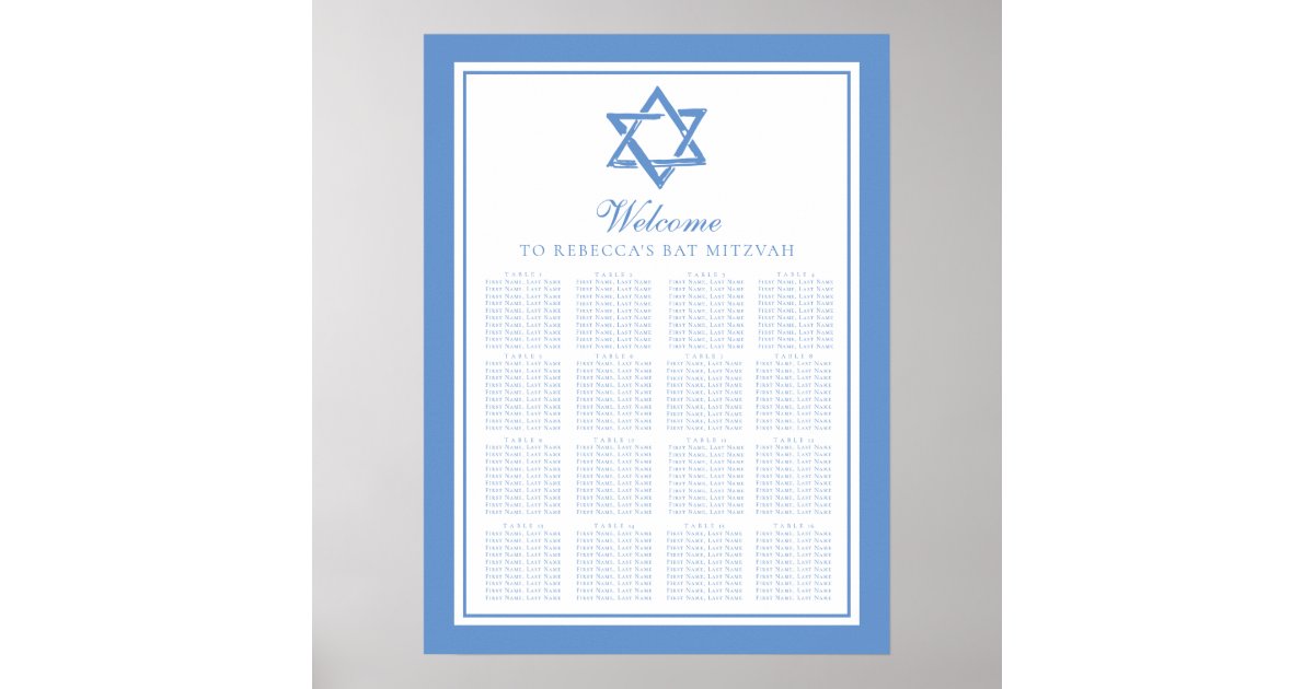 Light Blue Bat Mitzvah Star of David Seating Chart Zazzle