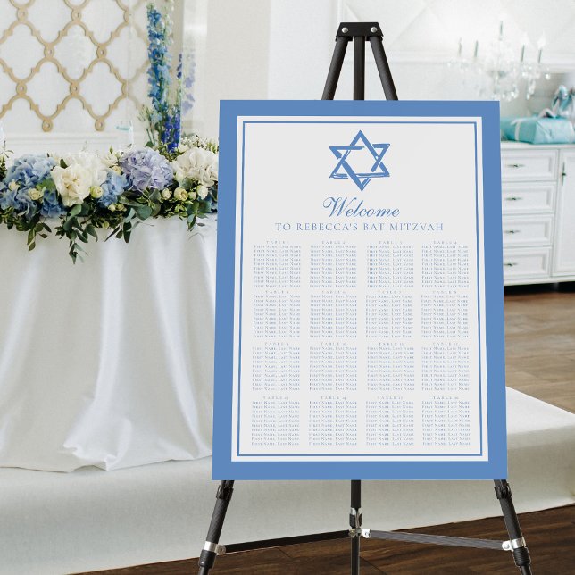 Light Blue Bat Mitzvah Star of David Seating Chart Foam Board (Creator Uploaded)