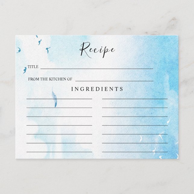 Light Blue, Beach Bridal Shower Recipe Card (Front)