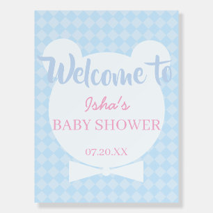 Light Blue Bear Baby shower Welcome Foam Boards